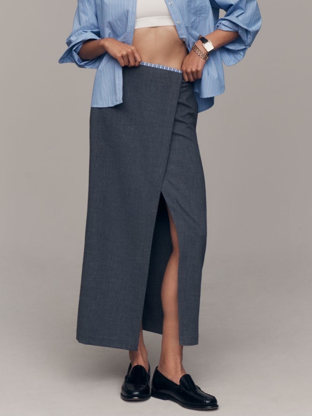 🟤NWT MAEVE by ANTHROPOLOGIE Wrap Pencil Midi Skirt in Heather Gray Sz 4